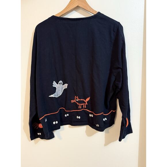 Michael Simon Lite Halloween Cotton Cardigan Black Pumpkin Ghost Cat Women’s 2X - Picture 5 of 8